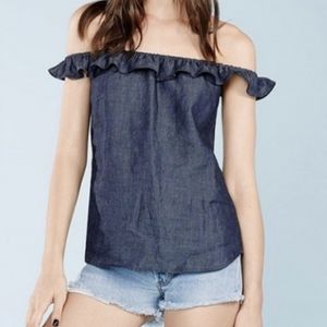 Reformation Scarlett Top Chambray Denim Large Off Shoulder EUC